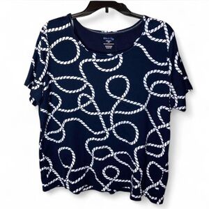 Navy Nautical Short Sleeve Top with White Rope Print